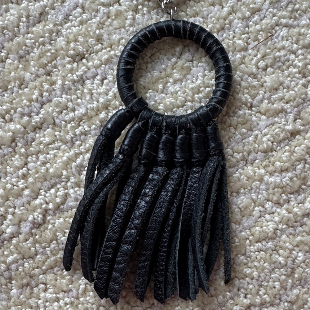 Rebecca Minkoff Black Leather Dream Catcher Tassel Keychain - Picture 2 of 5